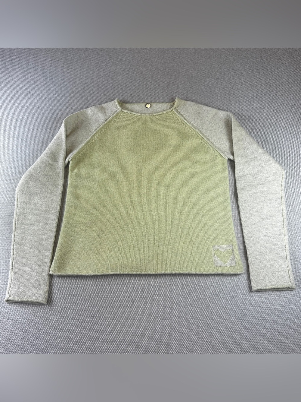 Margaret O’Leary 100% Cashmere Pale Yellow Green Colorblock Sweater Women’s M